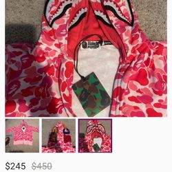 Double Hooded Pink Bape Hoodie. 