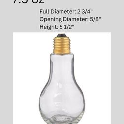 Set of 6, NEW Light Bulb Glass Jar with Gold Lid- 7.5oz