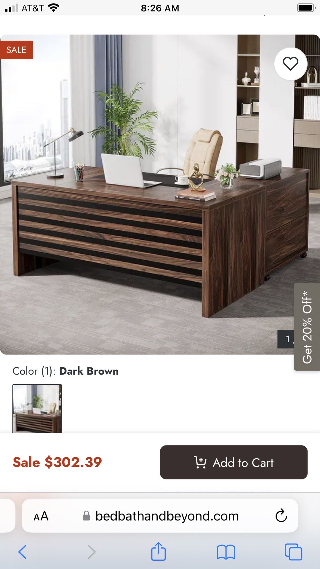 Tribesigns Executive Wood Desk 62.2”