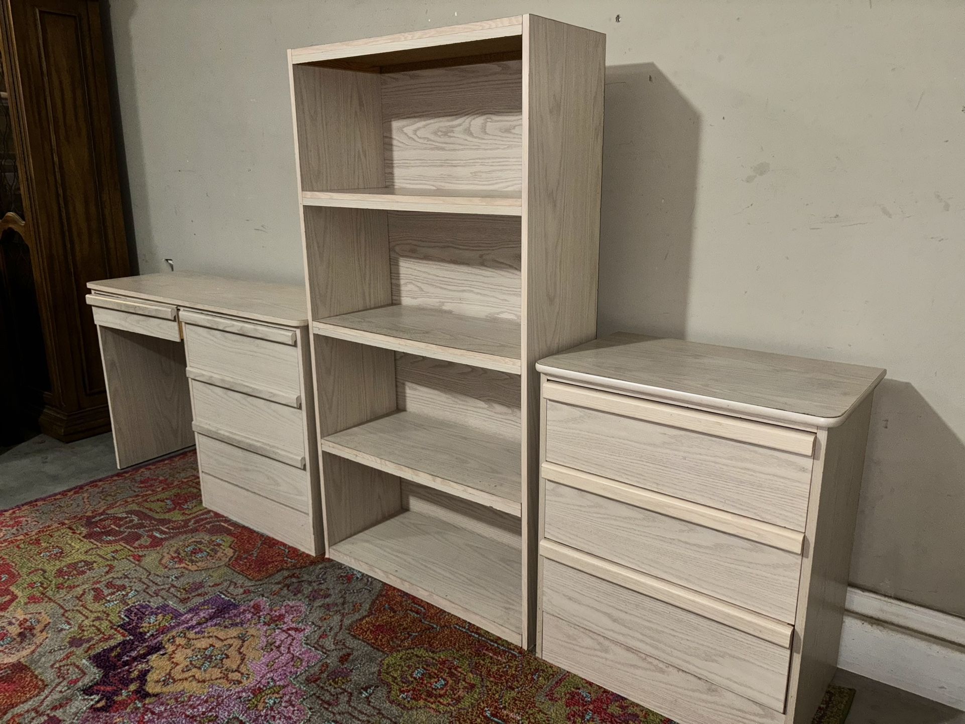 Modular Desk + Bookcase + Drawer Set – Light Wood – Free Delivery 🚚 