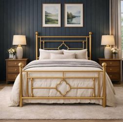 Queen bed Metal Platform Bed Frame with Victorian Vintage Headboard and Footboard/Mattress Foundation/Under Bed Storage/No Box Spring Needed/Noise-Fre
