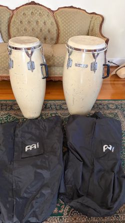 Vintage MIJ Fiberglass Conga Drum Pair with Meinl Gig Bags