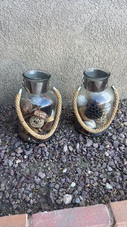 Set of 2 Smoked Glass Jars with Rope Handles