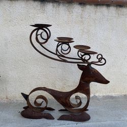 Vintage Wrought Iron Deer Candle Holders