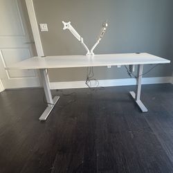 Bestar  30” x 72” Standing Desk White with Dual Monitor Arm