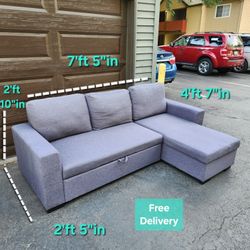 Free Delivery | Blue L-Shaped Pull Out Couch Bed with Sleeper and Storage Sectional Sofa