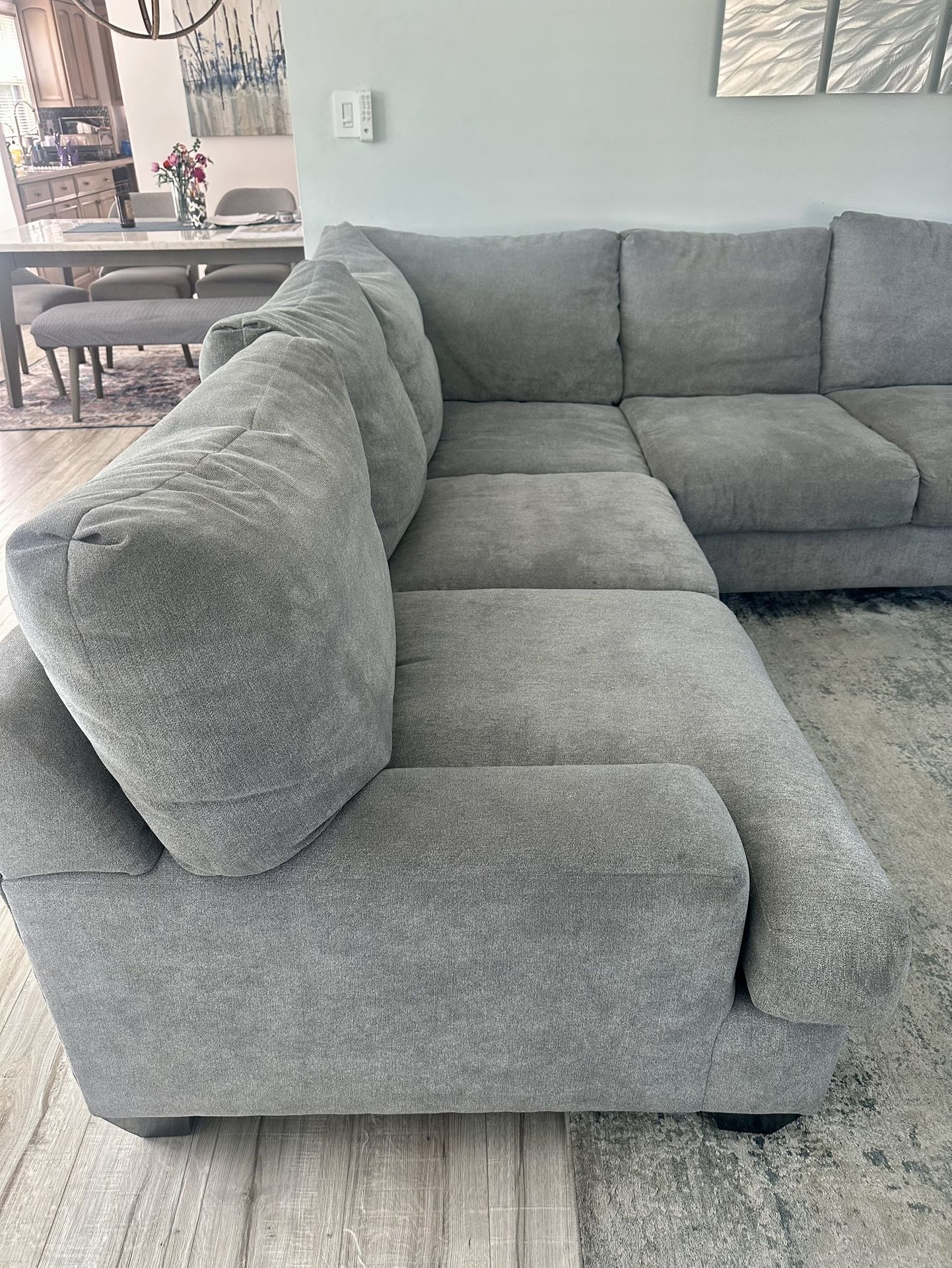 Sectional Couch – Medium Gray, Down-Filled, Excellent Condition