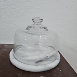 Glass Cheese Dome with Gray & White Marble Footed Base Himark  Giftware