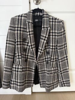 Zara Beige/Black Plaid Blazer (S)