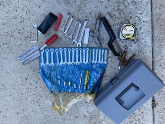 Mixed Hand Tool Lot with Wrench Set and Toolbox