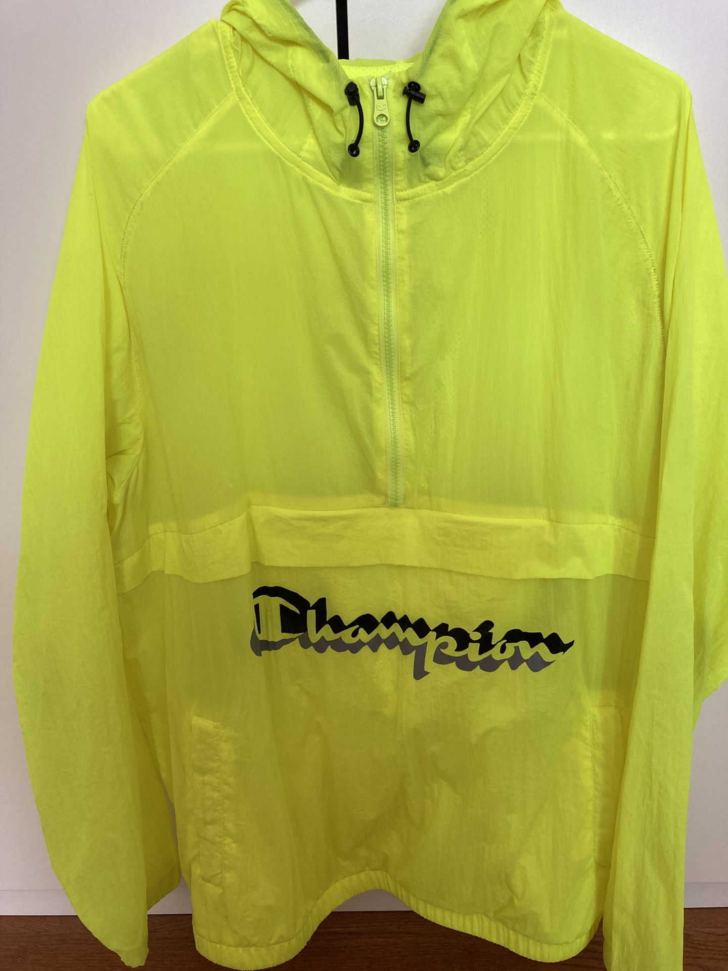 Champion Men’s Size XL Yellow Neon Hooded Anorak Windbreaker Jacket