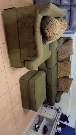 Green Fabric Sofa Set with Accent Pillows