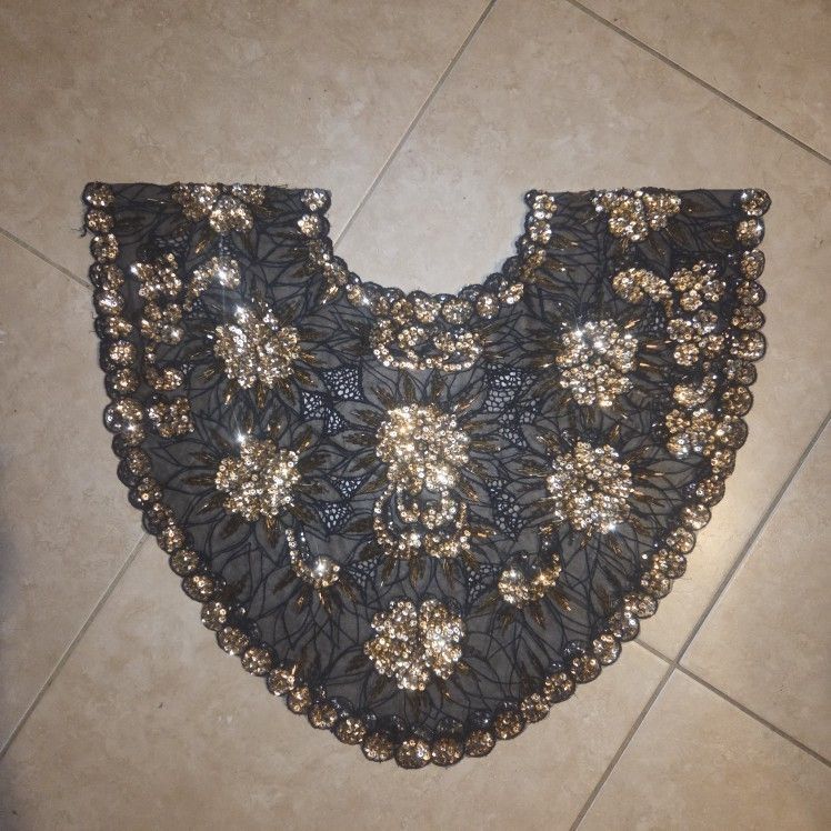 Poncho Top One Size Sequin Beaded Lace Hip Wrap Collar Shoulder Shrug Shawl Appliqué AB Black Gold