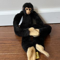 1998 Wild Republic 20” Plush Hanging Monkey Black Chimpanzee Stuffed