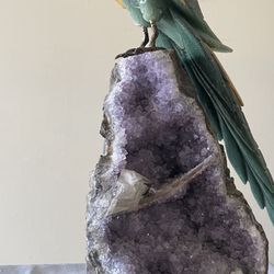 Large Amethyst Cluster And Parrot 