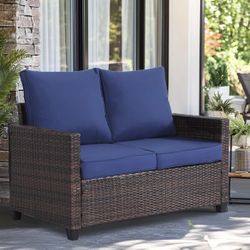 Outdoor Patio Loveseat,All-Weather Wicker Loveseat with Cushions – Rattan Outdoor 2 Person Sofa Furniture for Garden, Balcony, and Deck,Sectional Pati