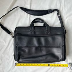 Dilana Black Leather laptop travel Briefcase detachable shoulder strap 