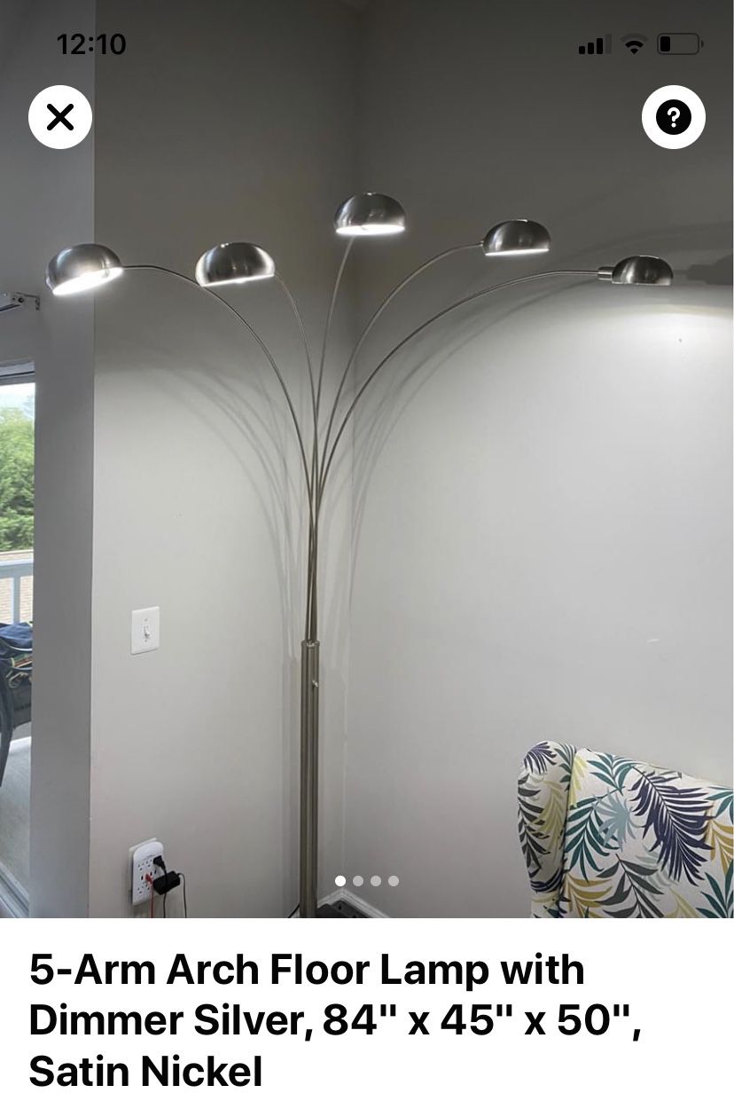 Five arm arc floor lamp with dimmer
