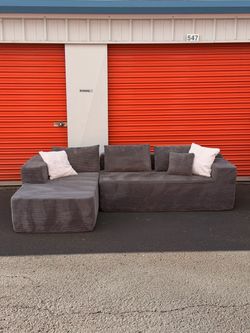Free Delivery 🚚 - Gray Corduroy Sectional Sofa with Chaise