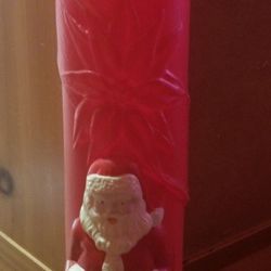 Empire 2 Piece Set Of Christmas Lighted Santa Claus and Poinsettias Lamp Post, Retired Set, Indoor and Outdoor, Color Bright Red, Excellent Condition!
