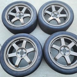 4x98 17x8 +35 offset Fiat 500 abarth TE37 reps wheels set