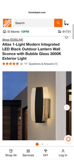 Atlas 1-Light Modern Integrated LED Black Outdoor Lantern Wall Sconce with Bubble Glass 3000K Exterior Light