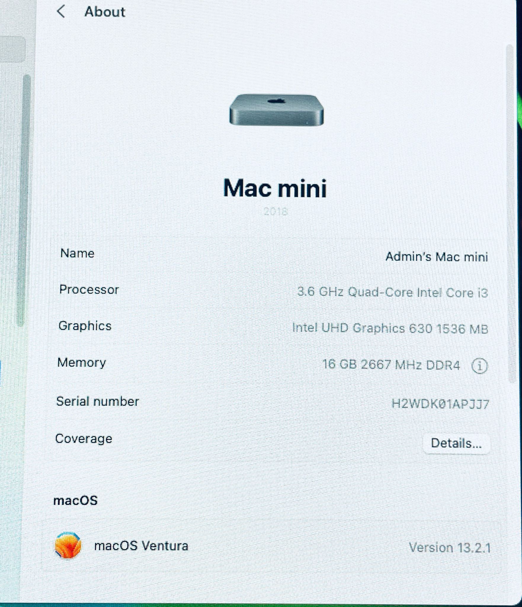 Apple MAC MINI 2018 A1993 i3 16GB RAM 1TB SSD OS Ventura Fully