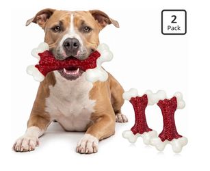 2-Pack Dog Toys for Aggressive Chewers Medium/Large Breed, 8-Inch Solid Nylon Dog Chew Bones, Beef Flavored Tough Dog Toys for 20-90lb Dogs, Red