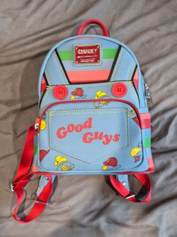 Loungefly Childs Play Chucky Cosplay Womens Double Strap Shoulder Bag PurseQuick Overview The Loungefly Child's Play Chucky Cosplay Mini Backpack is p