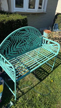 Teal Metal Outdoor Garden Bench check more photos