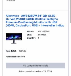 Alienware 34 inch QD-Oled curved