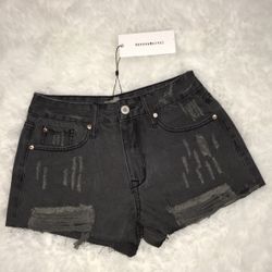 Brand New With Tag Black Denim Ripped Shorts Size S