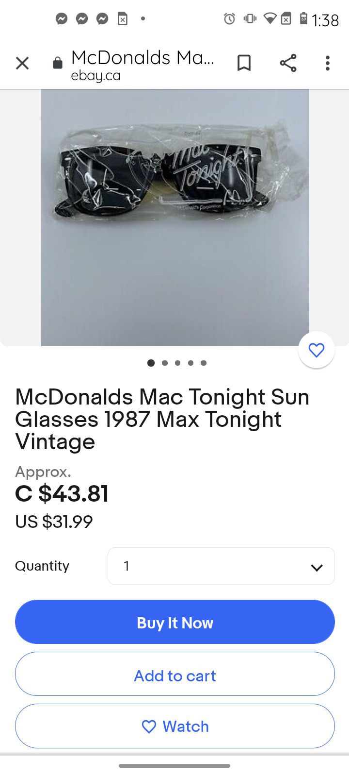 1987 McDonald's Sun Glasses