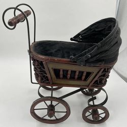 Antique Victorian Baby Doll Stroller Vintage Wicker Wood Iron Baby Doll Carriage