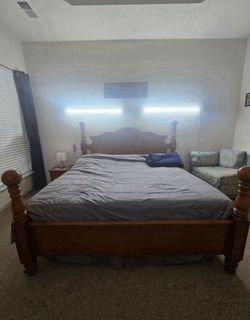 King size bed with mattress, box springs and dresser for sale