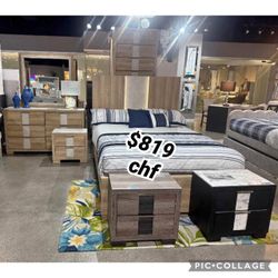 4 Piece Queen Size Bedroom Set ( Included Bed Frame , Dresser,  Mirror , Nightstand )