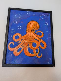 Octopus painting with frame 16x20