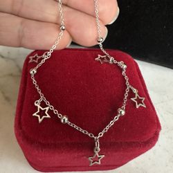 925 Sterling Silver Stars ⭐️ Anklet, 9.5  Total In. W/ Extender, Marked 925 