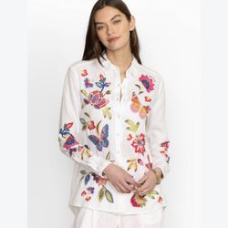 New Johnny Was Embroidered Linen Shirt 
