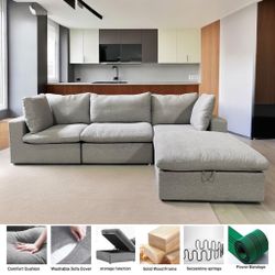 🏷WAREHOUSE CLEARANCE | NEW Cloud Modular Sectional Sofa with Storage Ottoman, 3 Seater+1 Ottoman