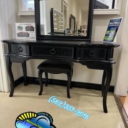 Black Vanity Medium Desk With Chair 