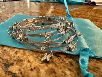 8-Piece Stackable Cable Wire Cross Bangle Set - Silver & Rhinestone