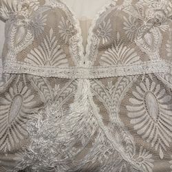 V Neck Long Tassle Flare Sleeve Full Lace Mermaid Wedding Dress