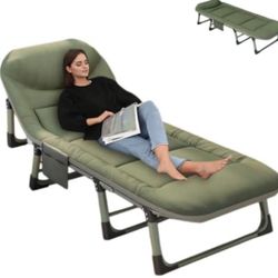 Camping Cot For Adults – 6 Position Adjustable, Foldable With Pillow & Pocket | Folding Chair 