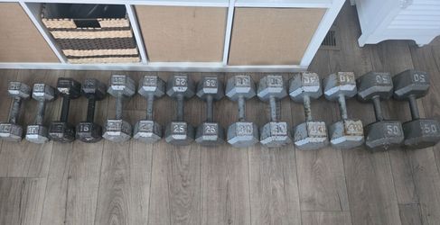 360 lb Cast Iron Hex Dumbbell Set 10–50 lbs