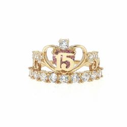 Woman’s Girls 10k Yellow Gold Yellow Gold CZ Cubic Zirconia Quinceañera 15 Tiara Crown Ring Size 7 GP3130725