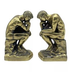 Vintage 1928 RODIN THE THINKER cast brass bookends 7” Stamp  SCC  7276