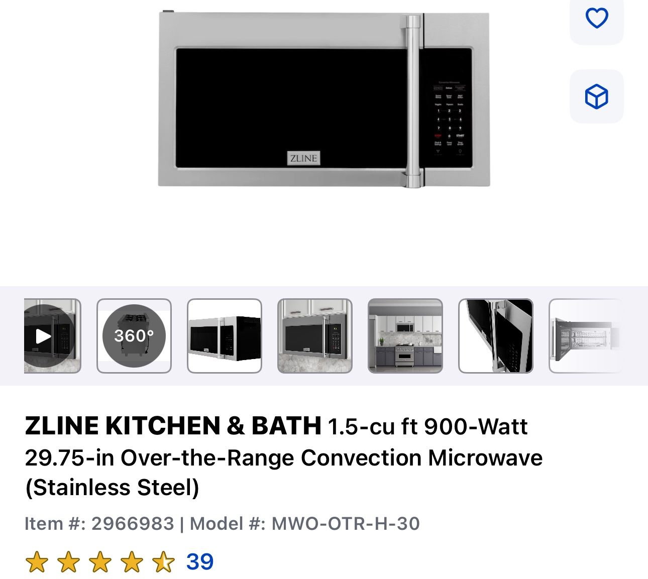 Zline Over The Range Convection Microwave