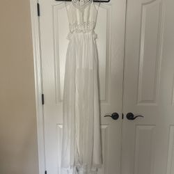 Hot & Delicious White Crochet Top Maxi Dress w/ Slit, M