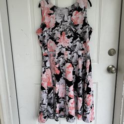 Alfani Floral Sleeveless Dress Womens Fit & Flare Peach Black Gray - L